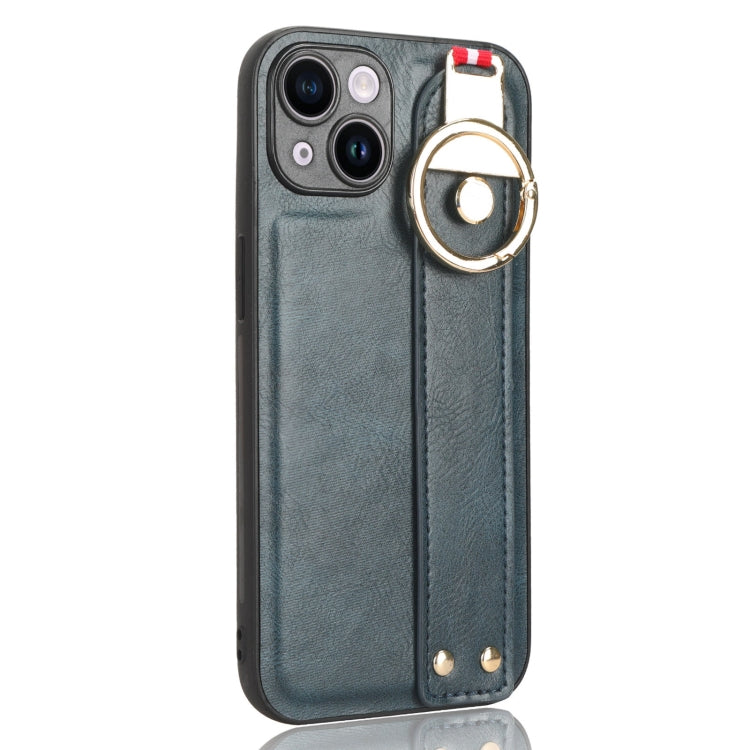 For iPhone 13 Wristband Leather Back Phone Case