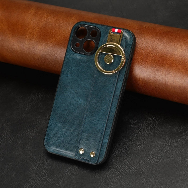 For iPhone 13 Wristband Leather Back Phone Case