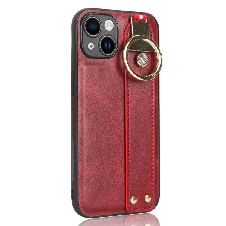 For iPhone 13 Wristband Leather Back Phone Case