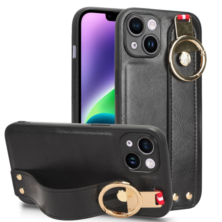 For iPhone 13 Wristband Leather Back Phone Case