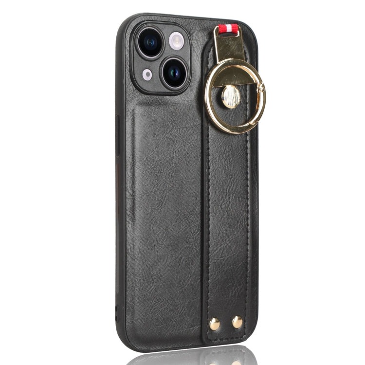 For iPhone 13 Wristband Leather Back Phone Case