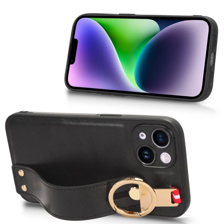 For iPhone 13 Wristband Leather Back Phone Case