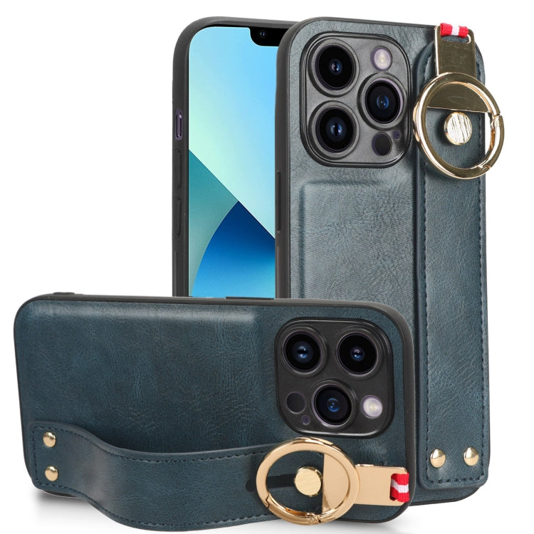 For iPhone 13 Pro Wristband Leather Back Phone Case
