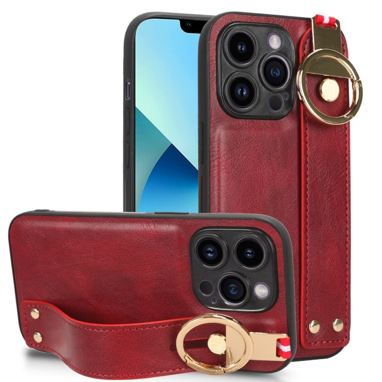 For iPhone 13 Pro Wristband Leather Back Phone Case