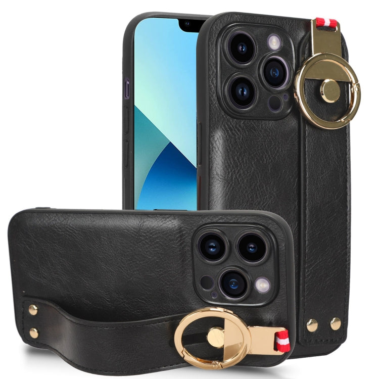 For iPhone 13 Pro Wristband Leather Back Phone Case