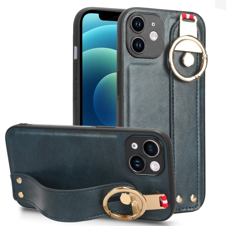 For iPhone 12 mini Wristband Leather Back Phone Case