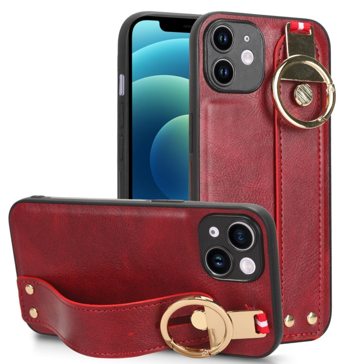 For iPhone 12 mini Wristband Leather Back Phone Case