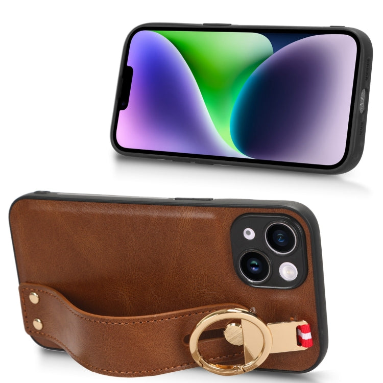 For iPhone 12 mini Wristband Leather Back Phone Case
