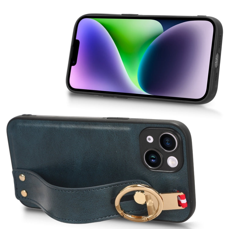 For iPhone 12 Wristband Leather Back Phone Case