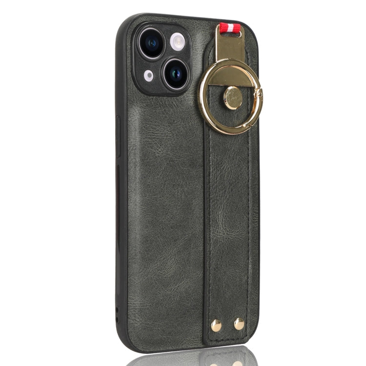 For iPhone 12 Wristband Leather Back Phone Case