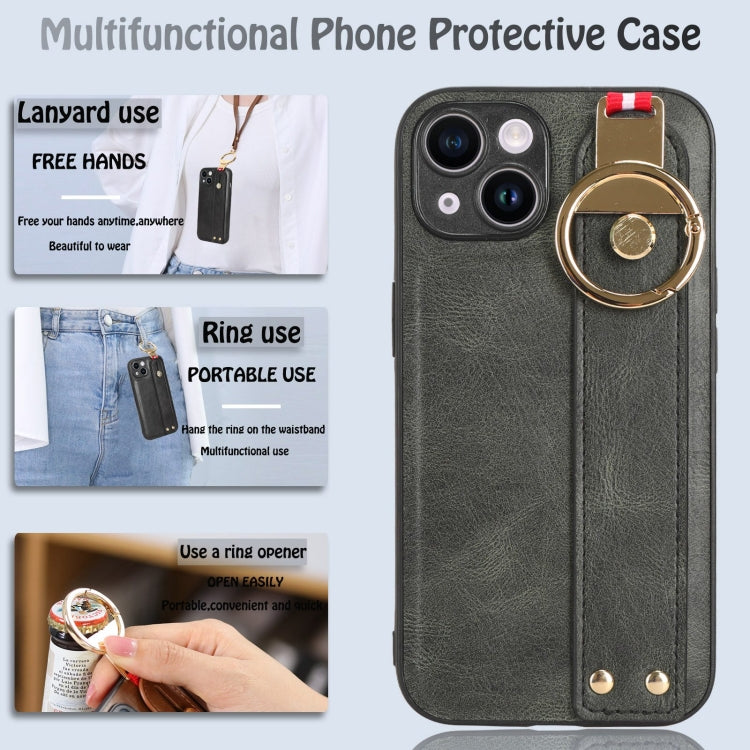 For iPhone 12 Wristband Leather Back Phone Case
