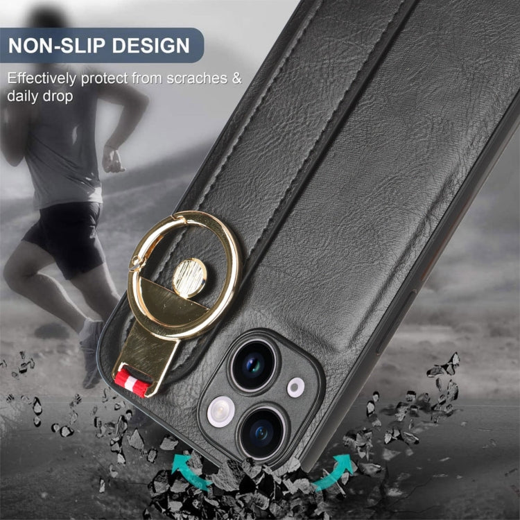 For iPhone 12 Wristband Leather Back Phone Case