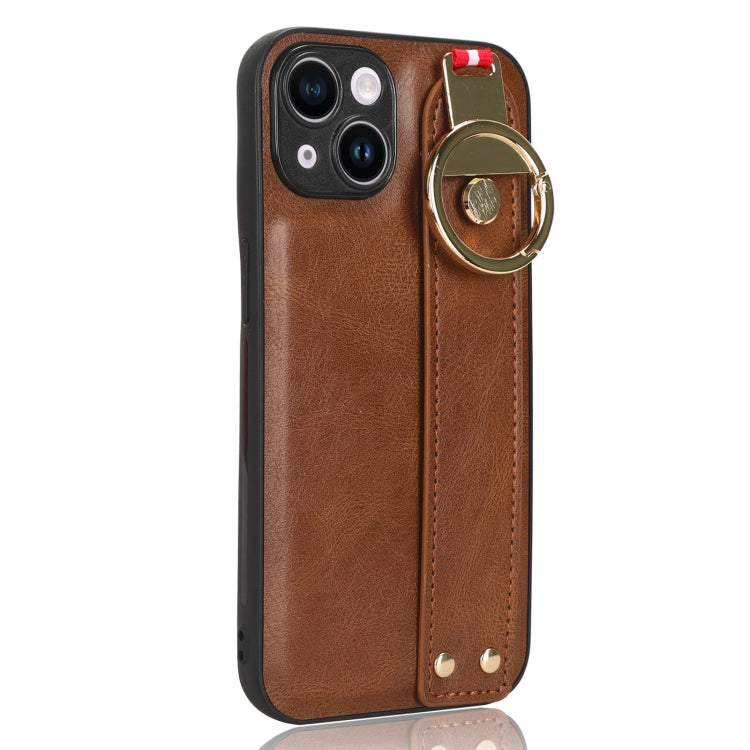 For iPhone 12 Wristband Leather Back Phone Case