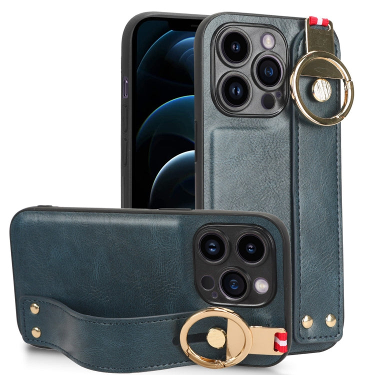 For iPhone 12 Pro Max Wristband Leather Back Phone Case