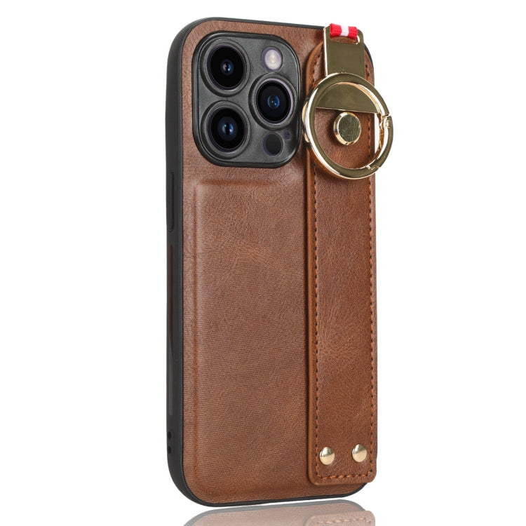 For iPhone 12 Pro Wristband Leather Back Phone Case