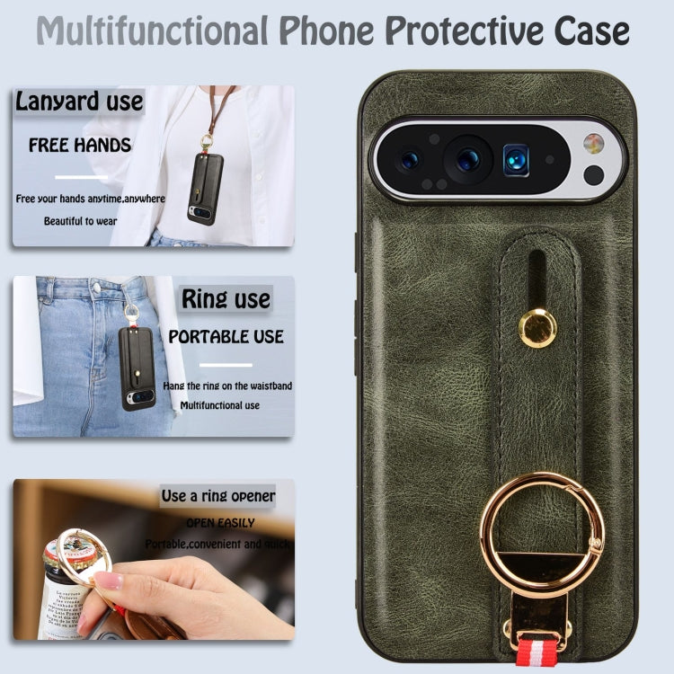 For Google Pixel 9 Pro XL Wristband Leather Back Phone Case