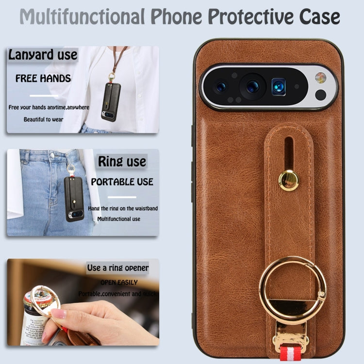 For Google Pixel 9 Pro XL Wristband Leather Back Phone Case