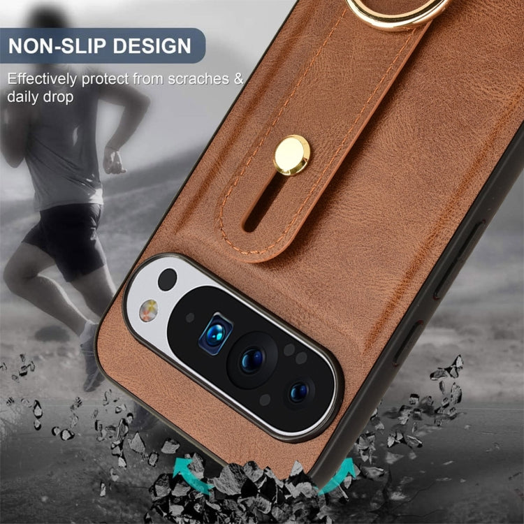 For Google Pixel 9 Pro XL Wristband Leather Back Phone Case