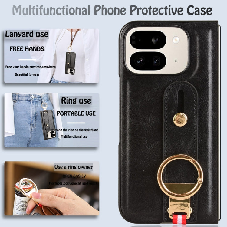 For Google Pixel 9 Pro Fold Wristband Leather Back Phone Case