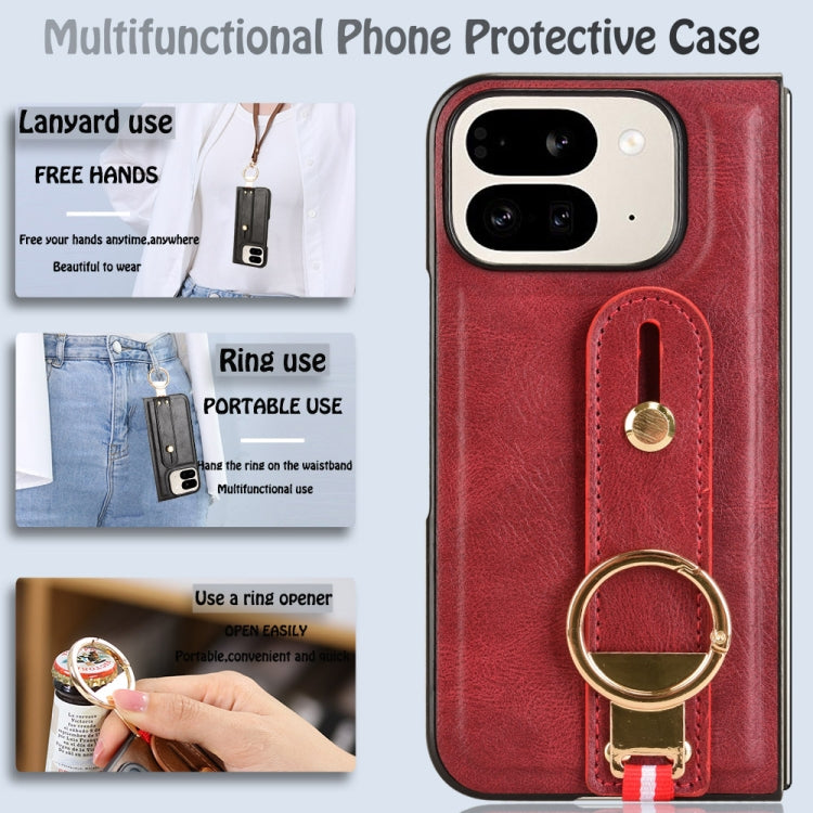 For Google Pixel 9 Pro Fold Wristband Leather Back Phone Case