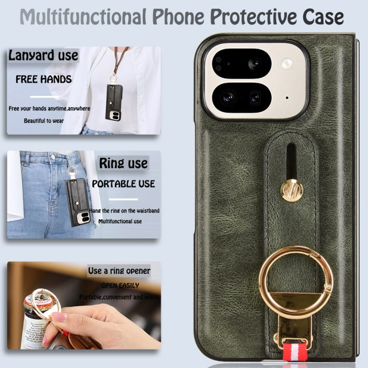 For Google Pixel 9 Pro Fold Wristband Leather Back Phone Case