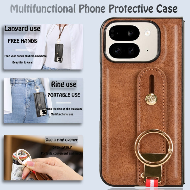 For Google Pixel 9 Pro Fold Wristband Leather Back Phone Case
