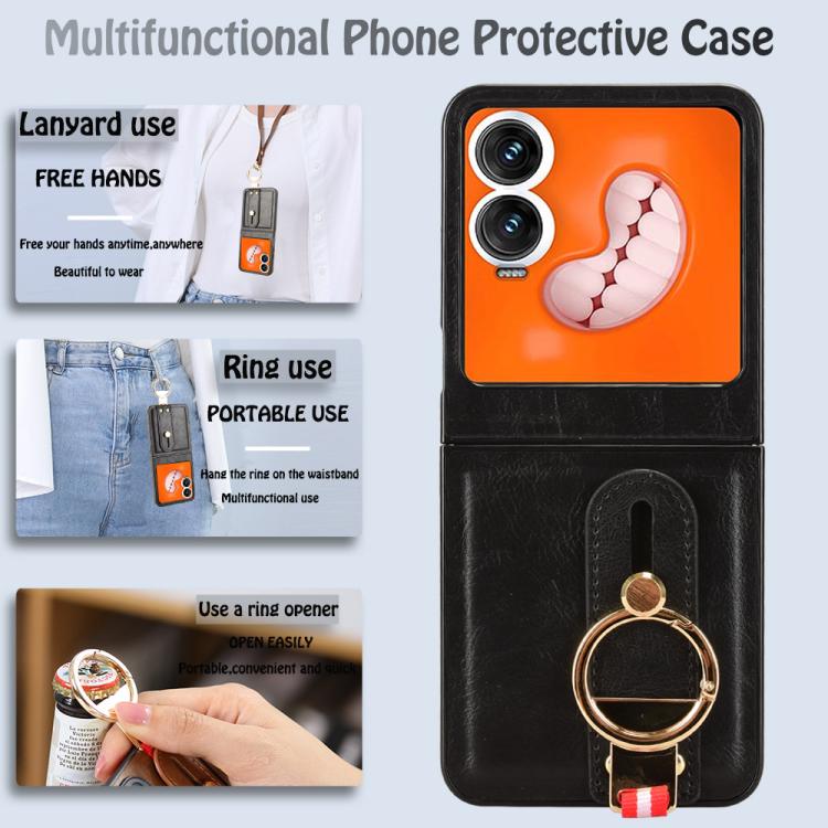For Tecno Phantom V Flip2 Wristband Leather Back Phone Case