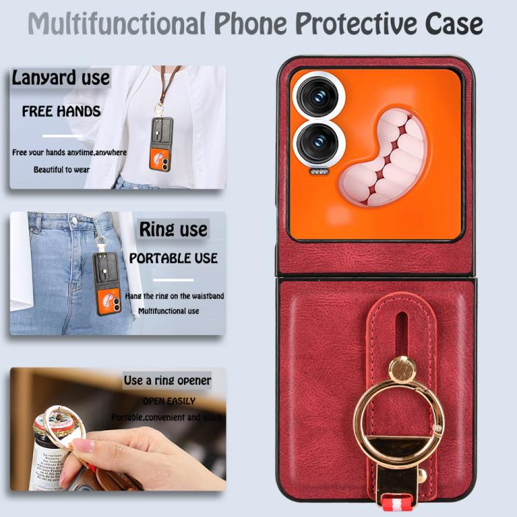 For Tecno Phantom V Flip2 Wristband Leather Back Phone Case
