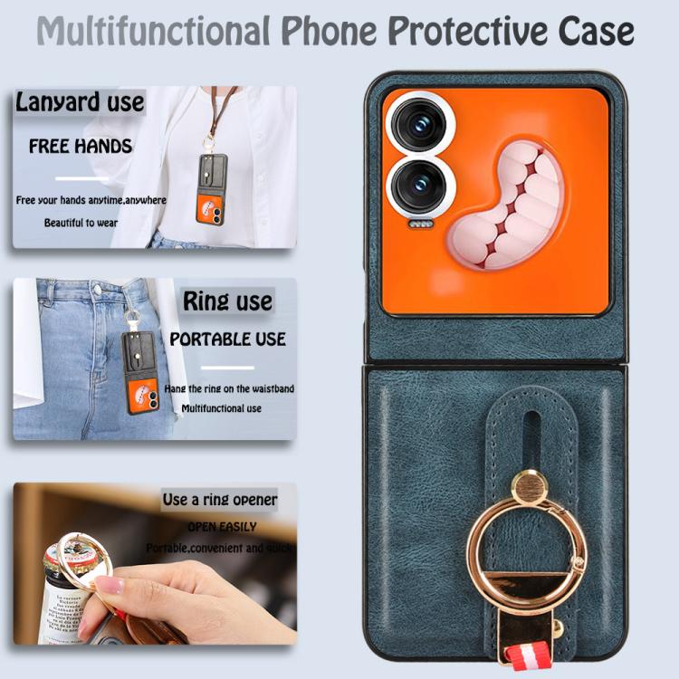 For Tecno Phantom V Flip2 Wristband Leather Back Phone Case