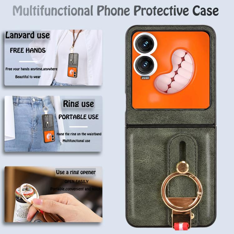For Tecno Phantom V Flip2 Wristband Leather Back Phone Case