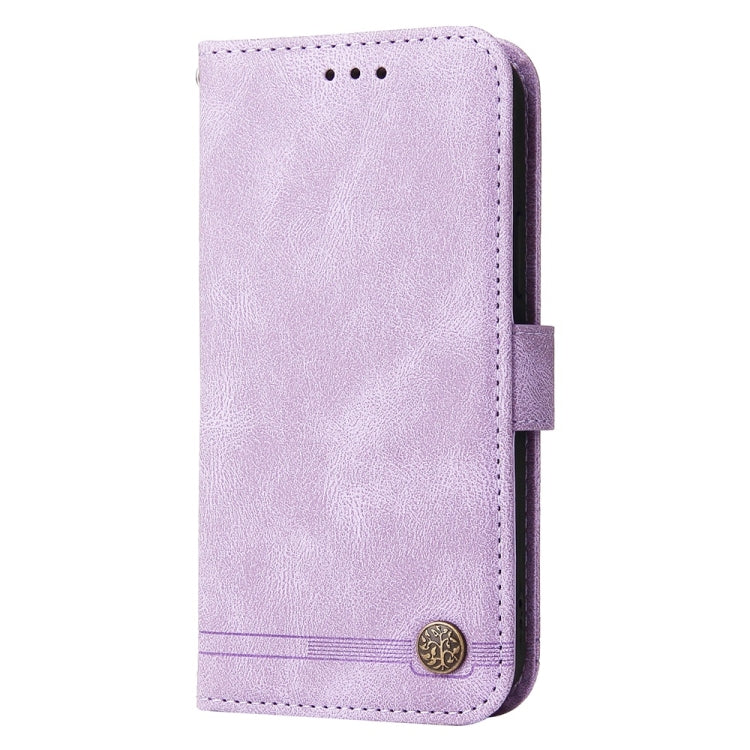 For vivo Y28 4G Global Skin Feel Life Tree Metal Button Leather Phone Case