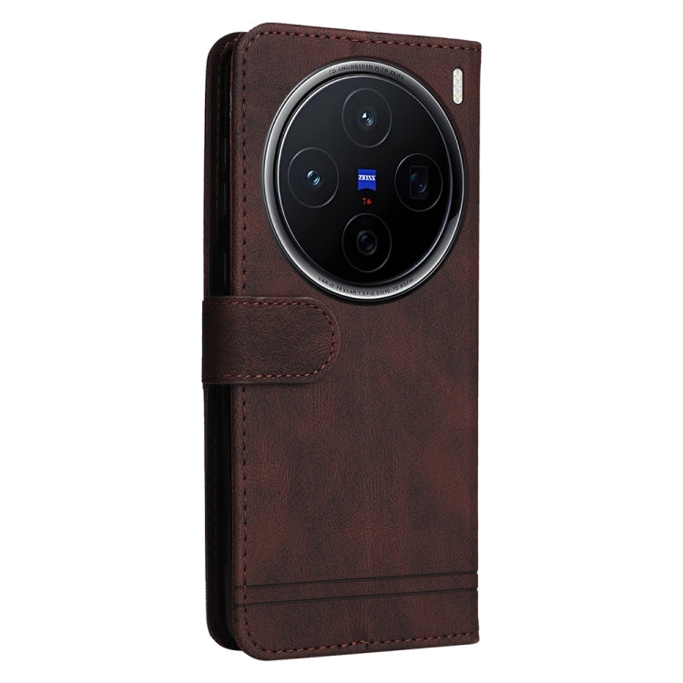 For vivo X200 Skin Feel Life Tree Metal Button Leather Phone Case