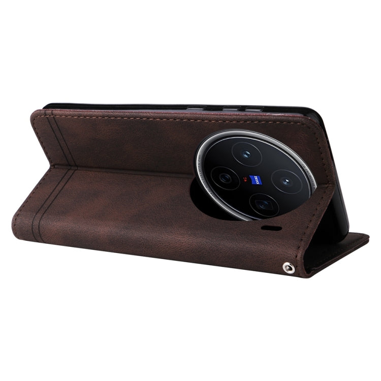 For vivo X200 Skin Feel Life Tree Metal Button Leather Phone Case