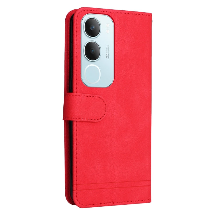 For vivo Y19s Skin Feel Life Tree Metal Button Leather Phone Case
