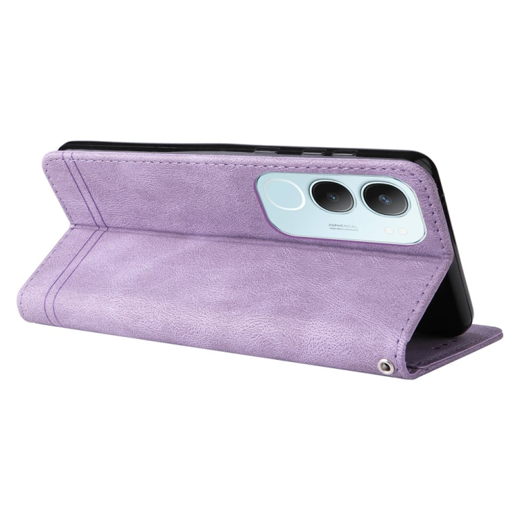 For vivo Y19s Skin Feel Life Tree Metal Button Leather Phone Case