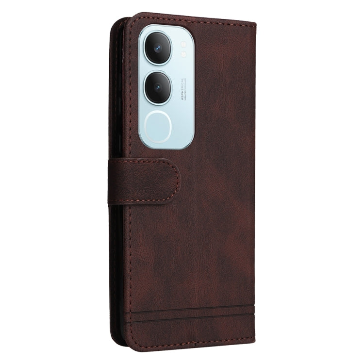 For vivo Y19s Skin Feel Life Tree Metal Button Leather Phone Case