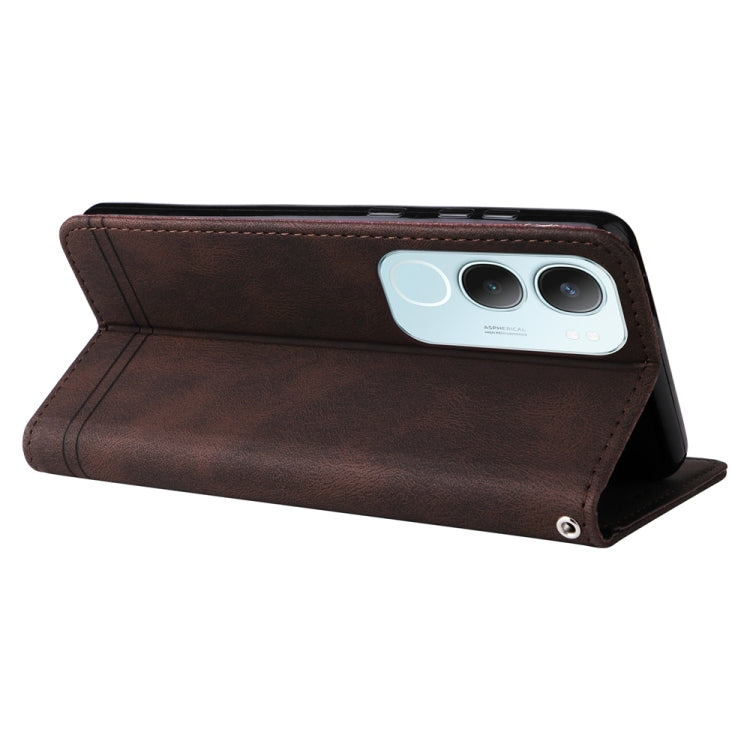 For vivo Y19s Skin Feel Life Tree Metal Button Leather Phone Case