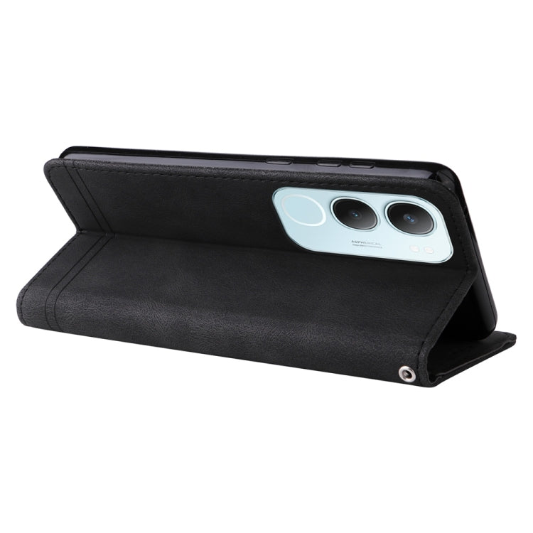 For vivo Y19s Skin Feel Life Tree Metal Button Leather Phone Case