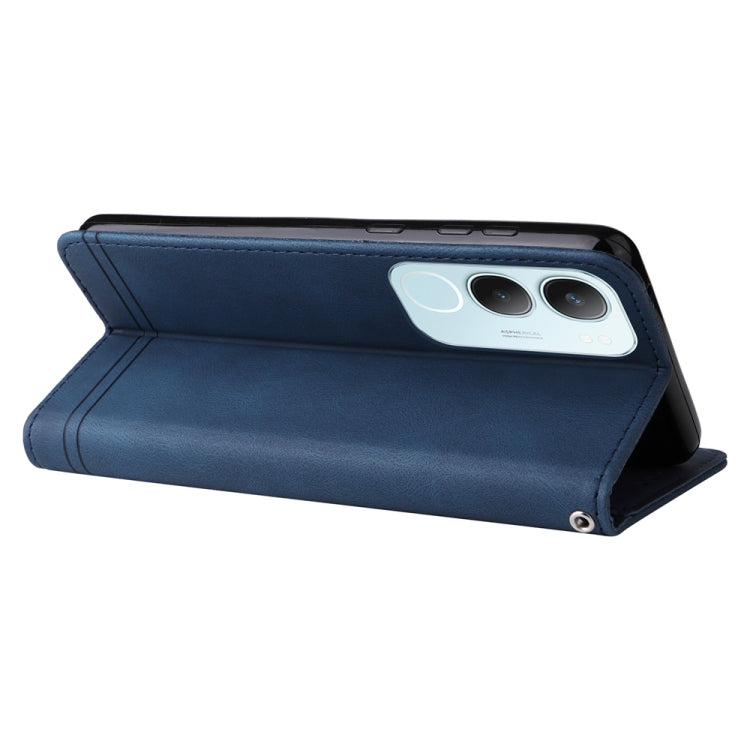 For vivo Y19s Skin Feel Life Tree Metal Button Leather Phone Case