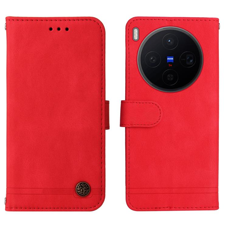 For vivo X300 Skin Feel Life Tree Metal Button Leather Phone Case