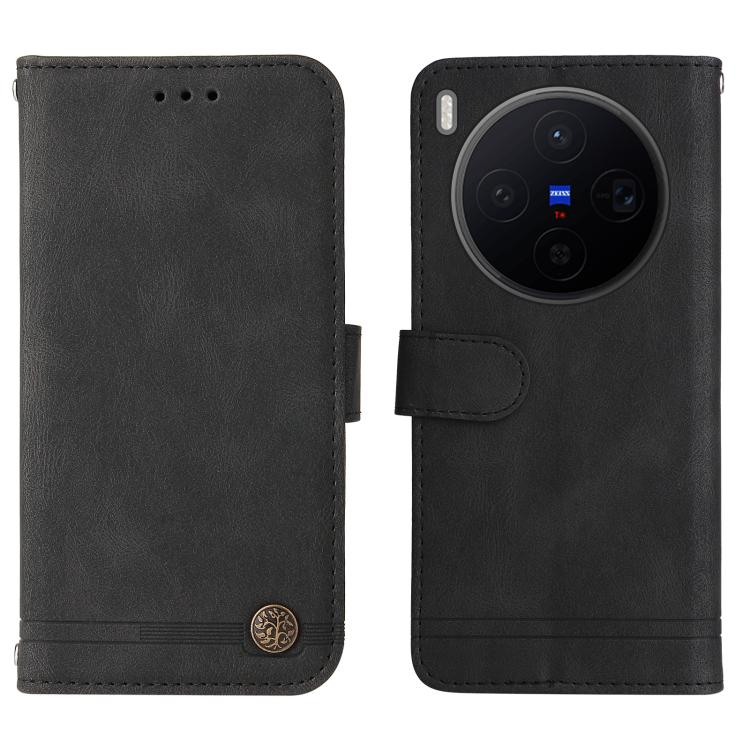 For vivo X300 Skin Feel Life Tree Metal Button Leather Phone Case