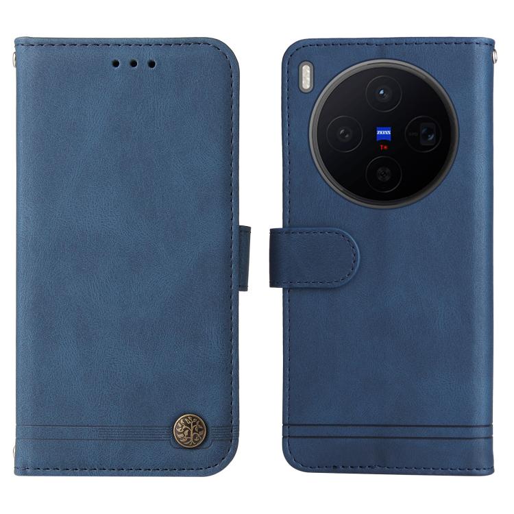 For vivo X300 Skin Feel Life Tree Metal Button Leather Phone Case