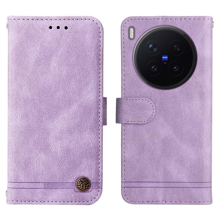 For vivo X300 Pro Skin Feel Life Tree Metal Button Leather Phone Case