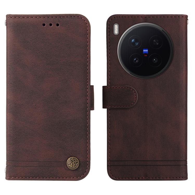 For vivo X300 Pro Skin Feel Life Tree Metal Button Leather Phone Case