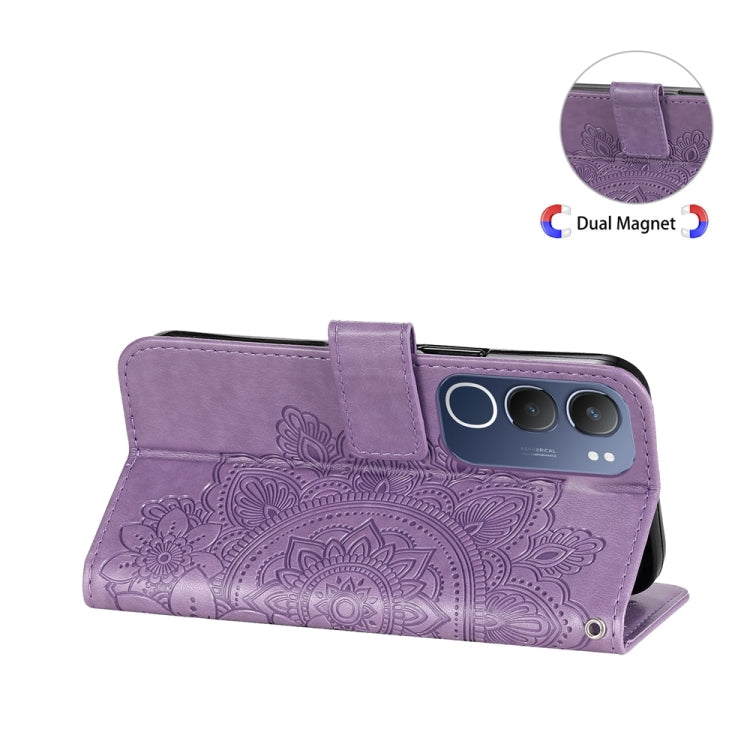 For vivo Y19s Seven-petal Flowers Embossing Leather Phone Case