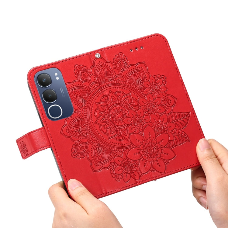 For vivo Y19s Seven-petal Flowers Embossing Leather Phone Case