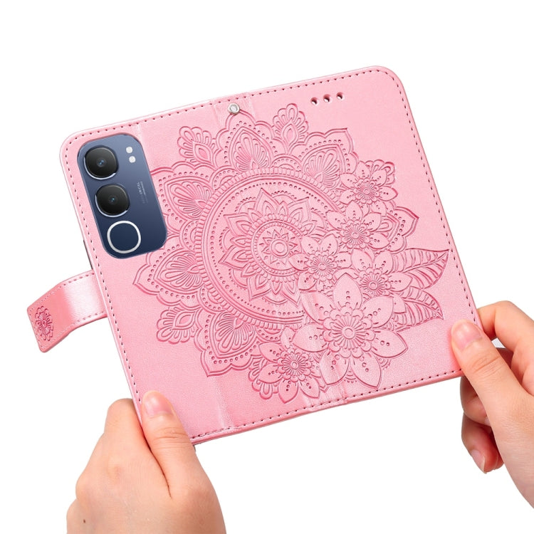 For vivo Y19s Seven-petal Flowers Embossing Leather Phone Case