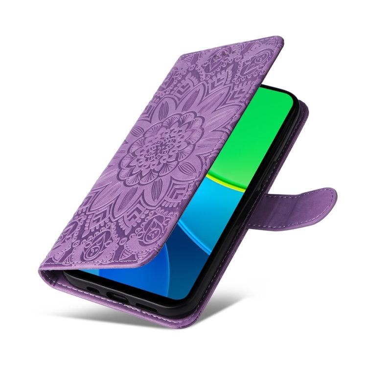 For vivo Y19s Embossed Sunflower Leather Phone Case