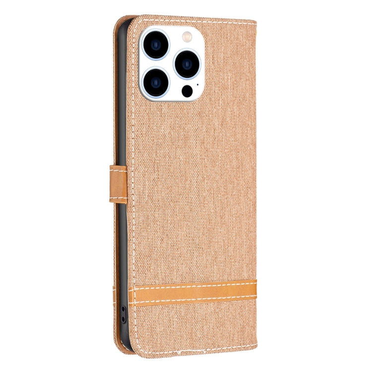 For iPhone 16 Pro Max Color Block Denim Texture Leather Phone Case
