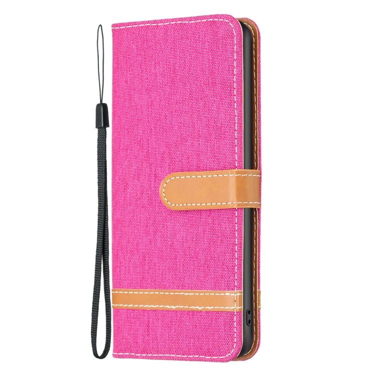 For iPhone 16 Pro Max Color Block Denim Texture Leather Phone Case